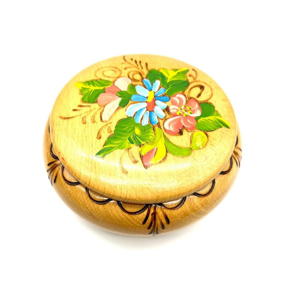 Hand-Painted Wooden Trinket Box with Floral Design